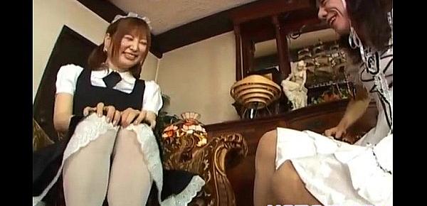  Runna Sakai naughty Asian waitress gets legs spread for pussy play